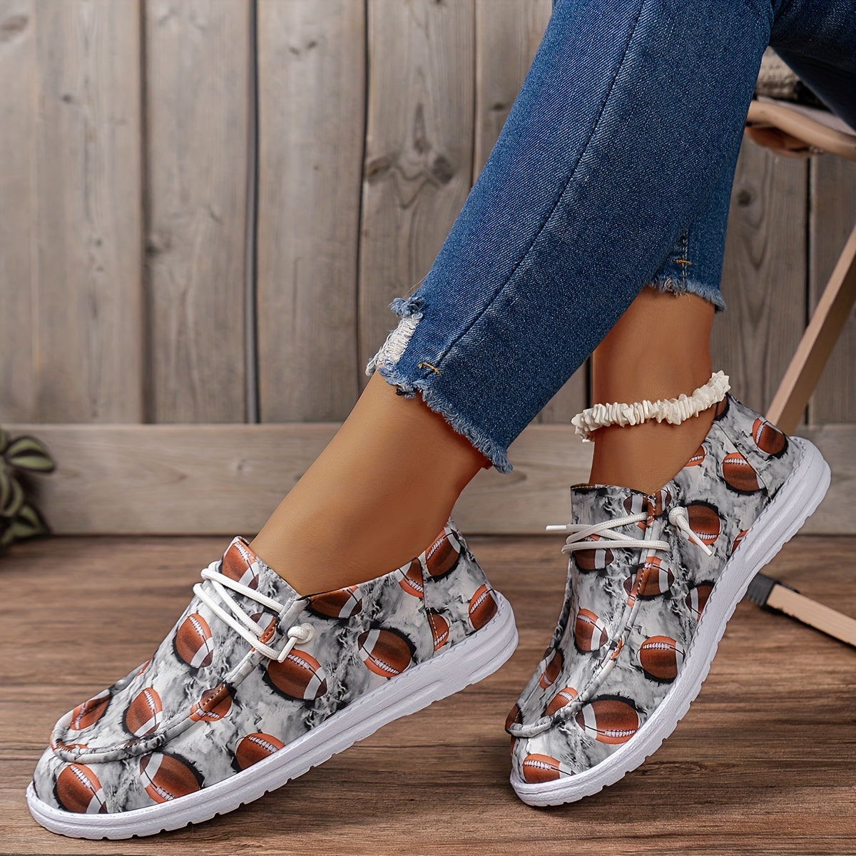 Women's Rugby Pattern Slip On Flat Shoes Lightweight Soft Casual Walking Shoes