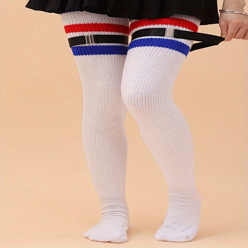 Thigh High Stockings Women's Plus Striped Pattern Over The Knee Socks