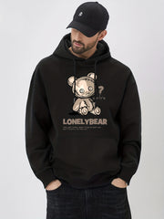 Lonely Bear Print Hoodie Pullover Sweatshirt Men Streetwear