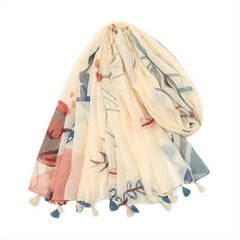 Boho Print Voile Scarf Tassel Shawl Head Wrap Sunscreen Beach Towel