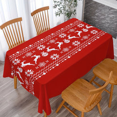 Polyester Table Cloth Merry Christmas Deer Snowflake Pattern Red Cover
