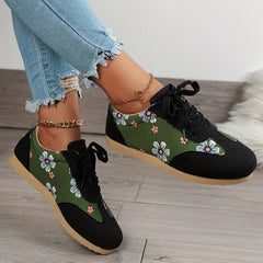 Women's Lace Up Flower Pattern Sneakers Lightweight Low Top Shoes
