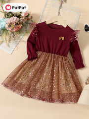 Sequin Stars Tulle Dress Long Sleeve Party Outfit