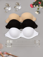 3pcs Solid Push Up Bras with Transparent Straps Women's Lingerie