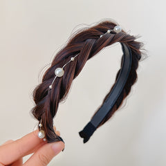 Faux Pearl Fishbone Braid Wig Headband Hairband for Girls