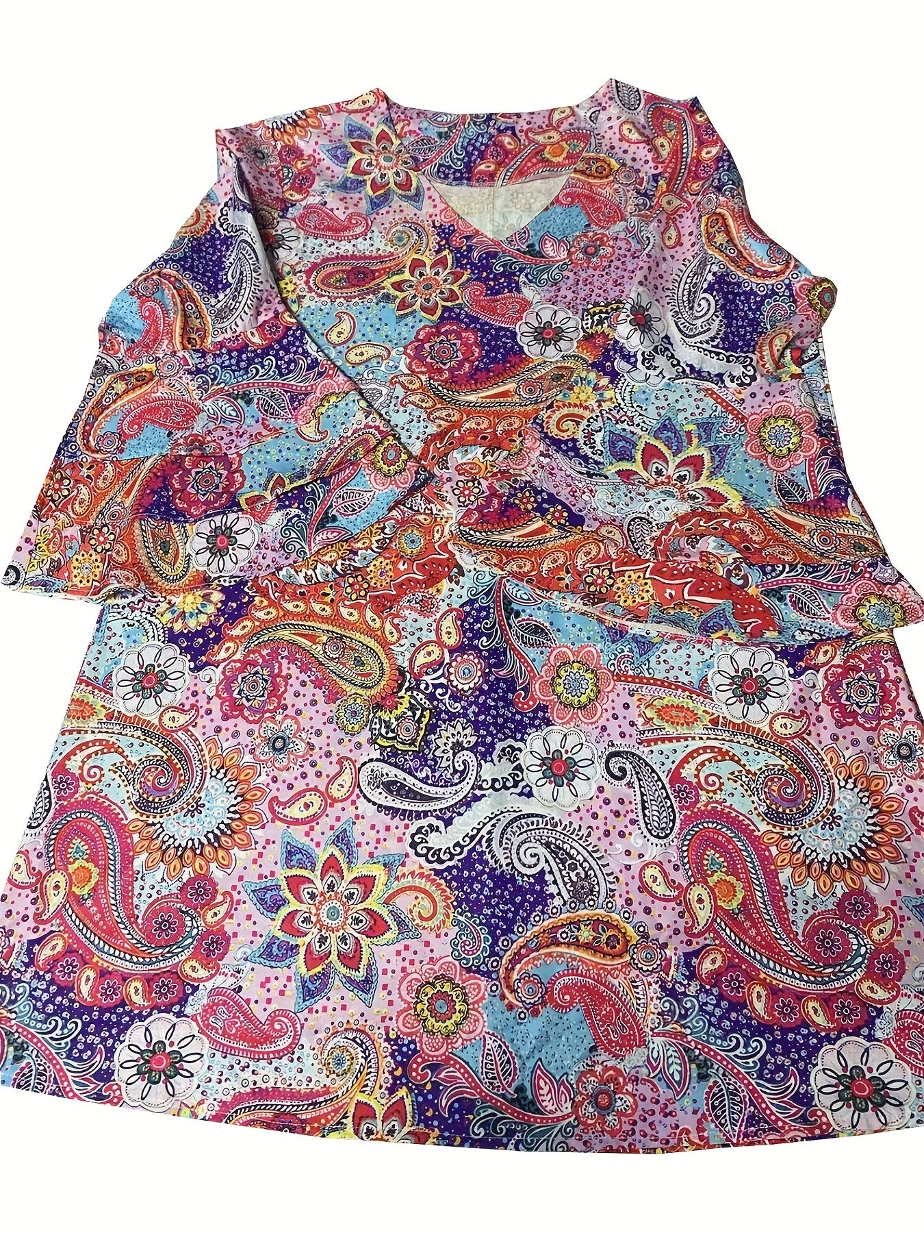 Boho Paisley Print Bell Sleeve V Neck Mini Dress