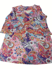 Boho Paisley Print Bell Sleeve V Neck Mini Dress