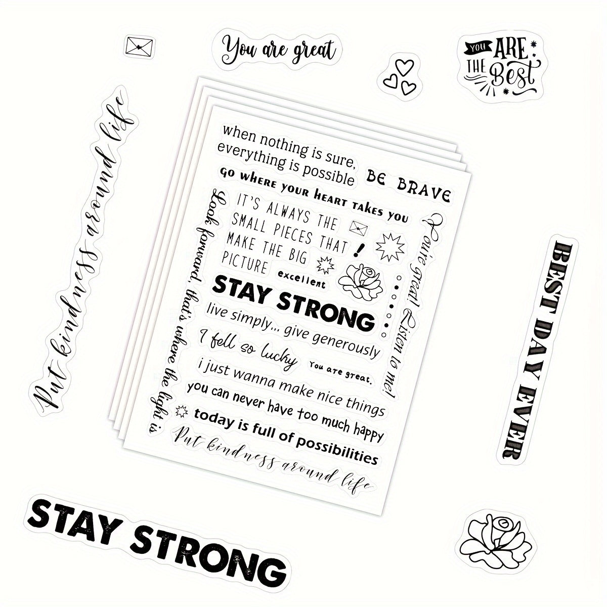 4pcs Inspirational Word Stickers Blessing Envelope Journal Stationery