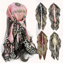 Leopard Print Pink Silk Vintage Square Scarf Large Shawl Women Headwrap