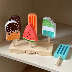 Wooden Toy Ice Cream Pretend Playset with 3 Colorful Sandwiches