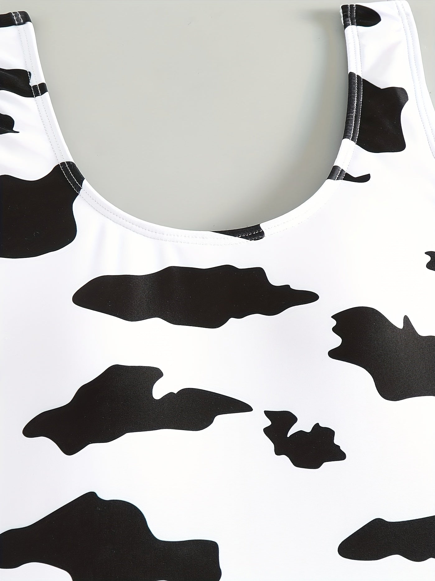 Cow Print Round Neck One Piece Swimsuit