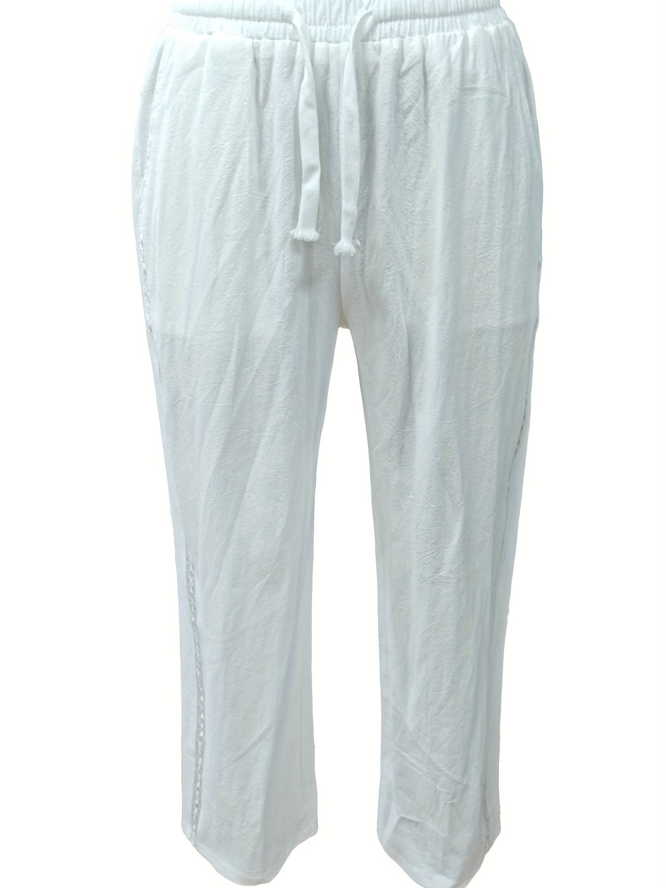 Contrast Lace Straight Leg Pants Casual Pocket Drawstring Pants