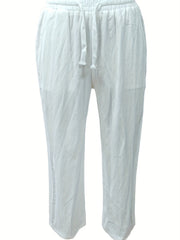 Contrast Lace Straight Leg Pants Casual Pocket Drawstring Pants