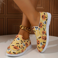 Skull & Pumpkin Print Slip-On Sneakers for Women