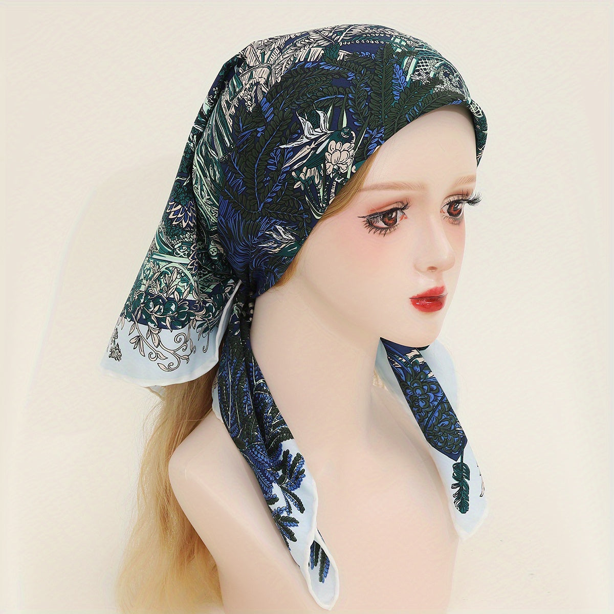 Boho Leaf Print Bandana Vintage Shawl Satin Square Scarf Head Wrap For Women