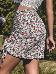 Floral Print Drawstring Skirt High Waist Mini Skirt
