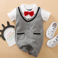 Baby Boys Casual Short Sleeve Bowtie Gentleman Romper Clothes