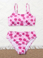 2pcs Girls Flower Top & Shorts Swimsuit Summer Clothes