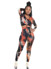 Tie Dye Long Sleeve Crop Top & Pants Set