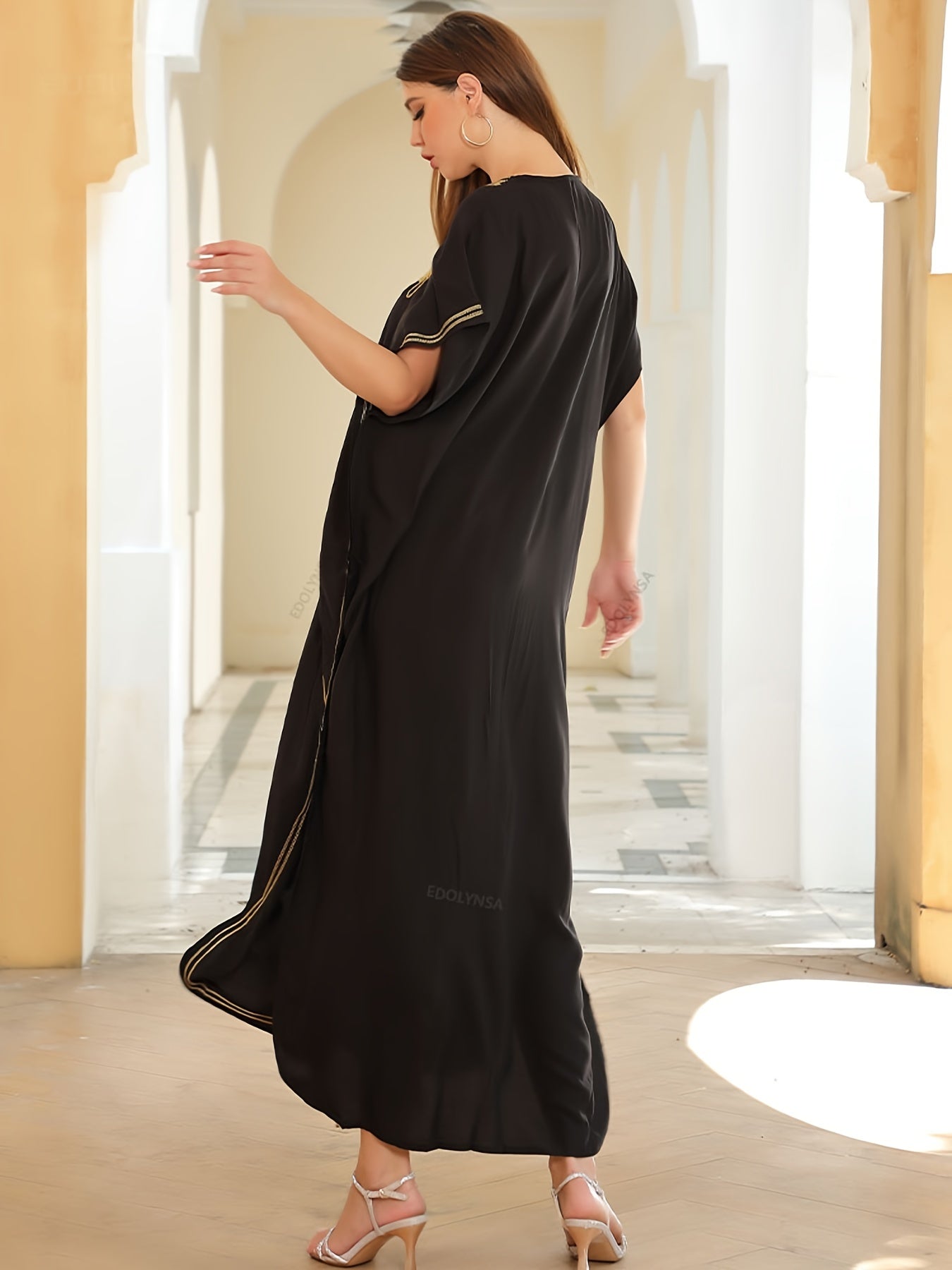 V Neck Cover Up Dress Loose Fit Split Kaftan Women's Swimwear