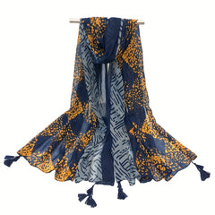 Vintage Block Scarf Dotted Print Tassel Shawl