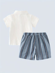 Baby Gentleman Set Stripe Shirt & Short & Hat Outfit