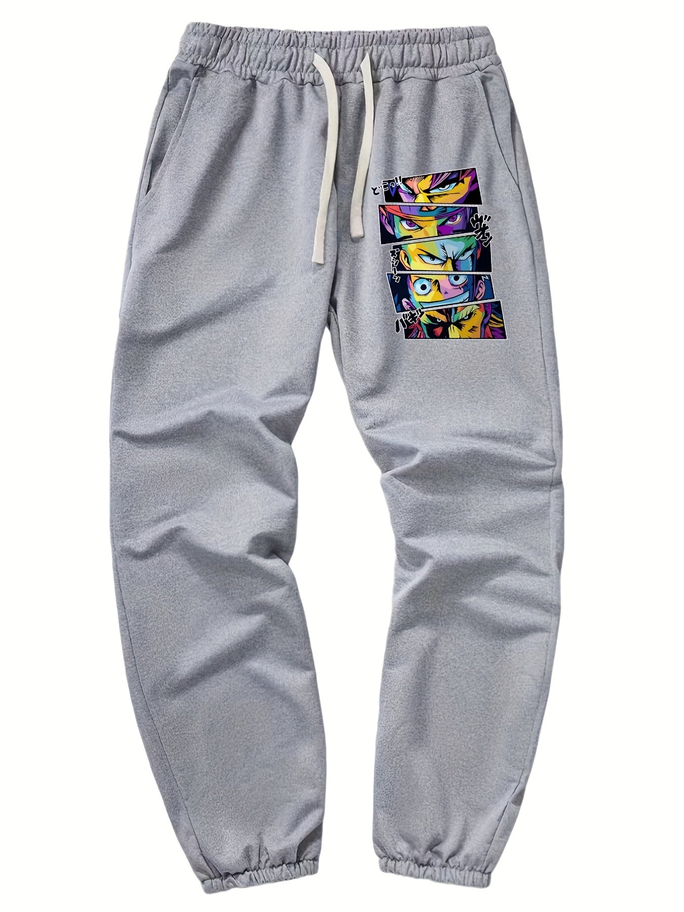 Anime Print Men's Drawstring Pocket Sweatpants Casual Jogger Pants