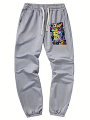 Anime Print Men's Drawstring Pocket Sweatpants Casual Jogger Pants