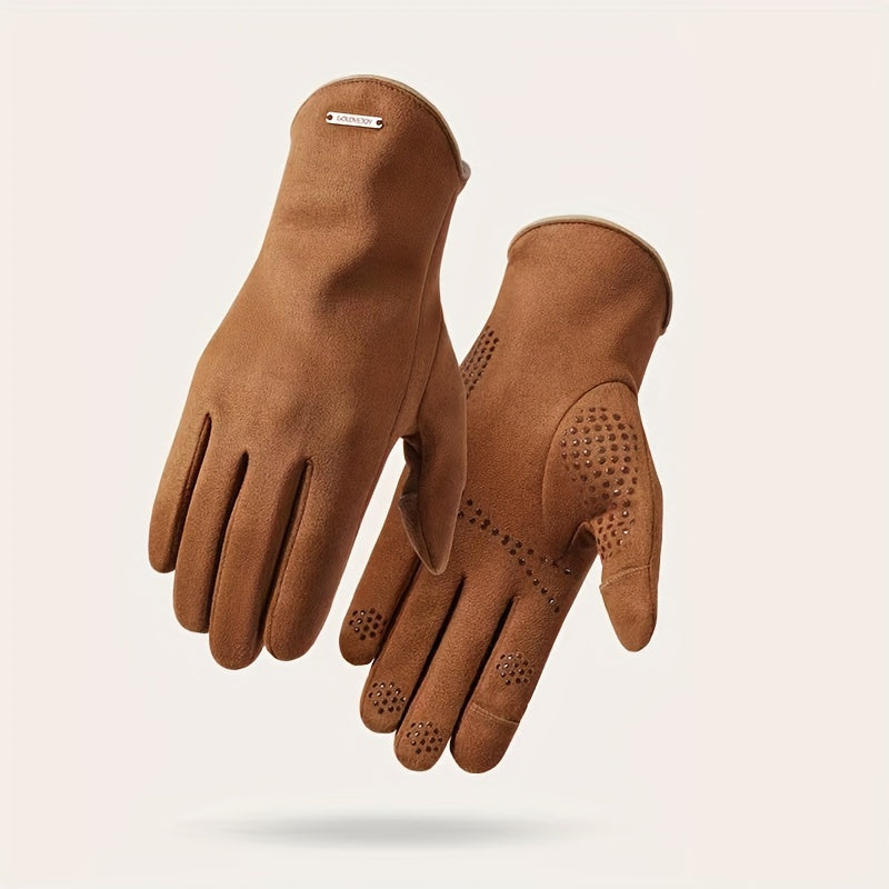 Suede Non-slip Gloves for Winter Warmth - Outdoor Cycling Driving