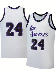 Mens LA 24 City Edition Embroidery Basketball Jersey Retro Mesh