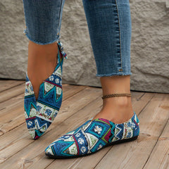 Colorblock Buckle Decor Mules Slip-On Low Flat Boho Shoes