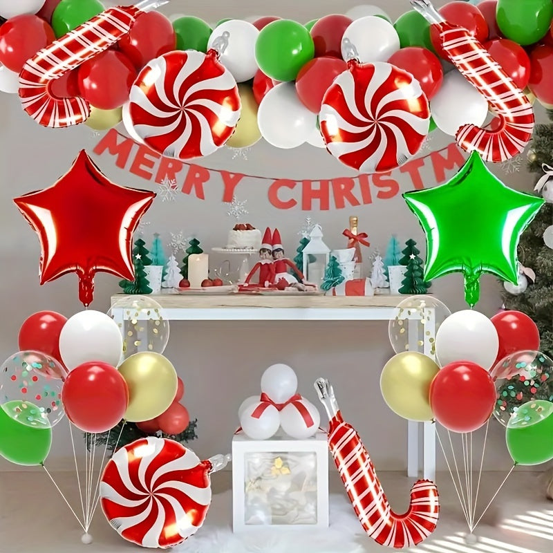 107pcs Christmas Balloons Garland Arch Kit - Red Green Golden Confetti Balloons