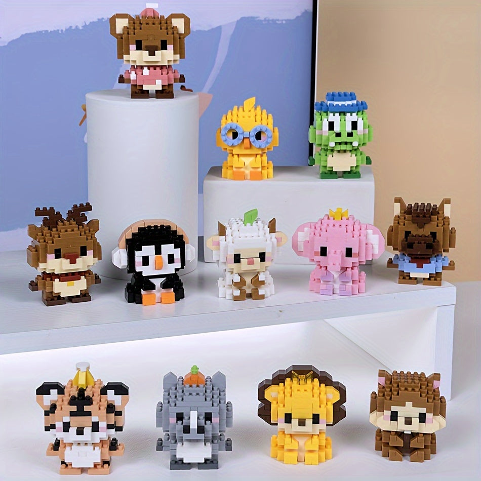 12pcs Mini Animal Building Blocks Set - Lion Elephant Goat Chicken