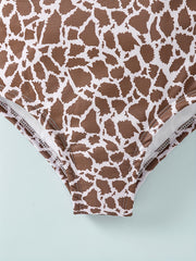 Leopard Bow Spaghetti Strap Swimsuit for Girls