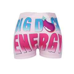 Letter Print High Waist Shorts Sexy Workout Slim Shorts