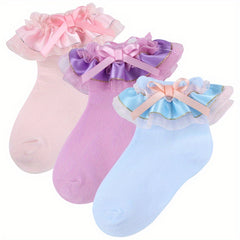Girls Lace Ruffle Bow Socks for Autumn/Spring