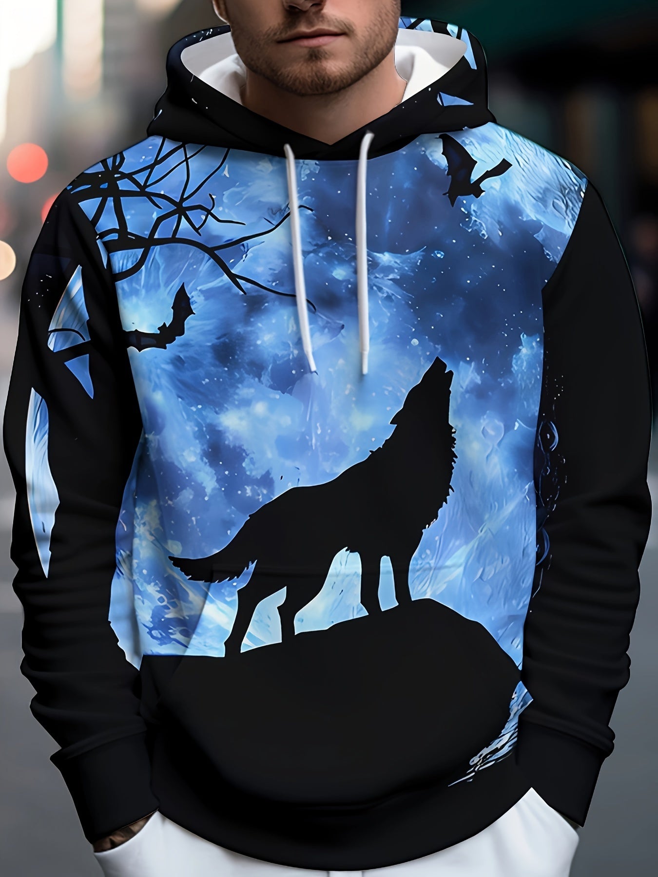 Wolf 3D Print Hoodie Men Graphic Hooded Pullover