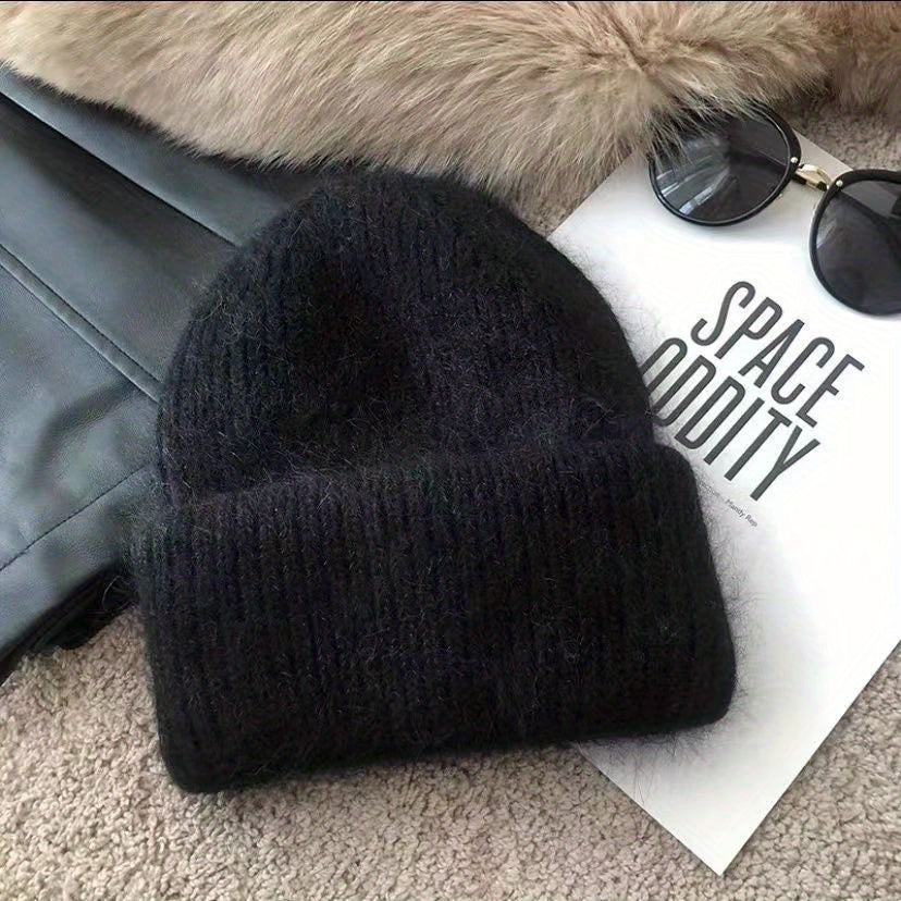 Solid Plush Beanie Warm Knitted Skull Cap Ear Protection Knit Hat
