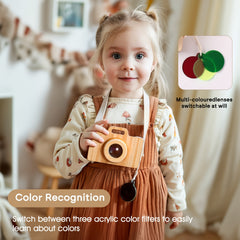 Wooden Cartoon Camera Toy for Kids with Strap and Cards