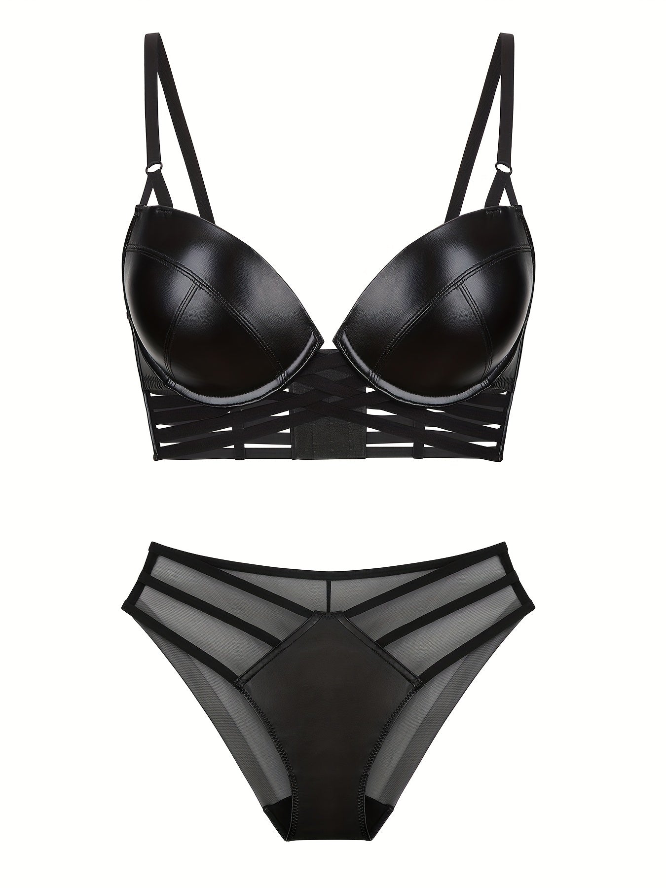 Solid Push Up Bra & Cut Out Panties Lingerie Set