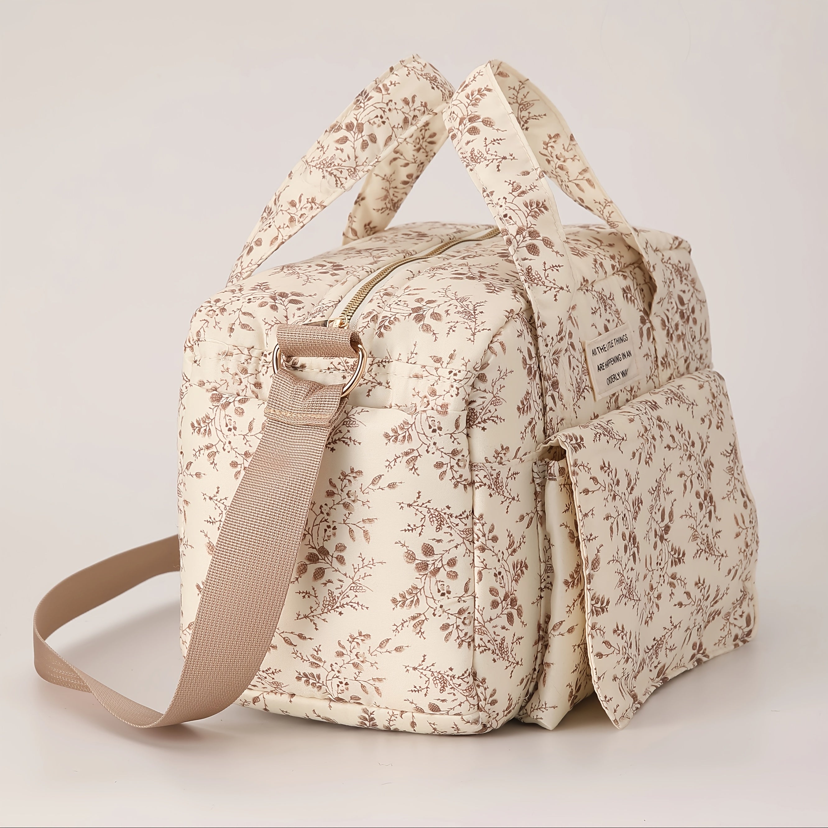 Brown Leaf & Lemon Print Diaper Bag Mommy Organizer