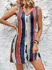 Striped Tank Dress V Neck Sleeveless Mini Dress Women's Clothing
