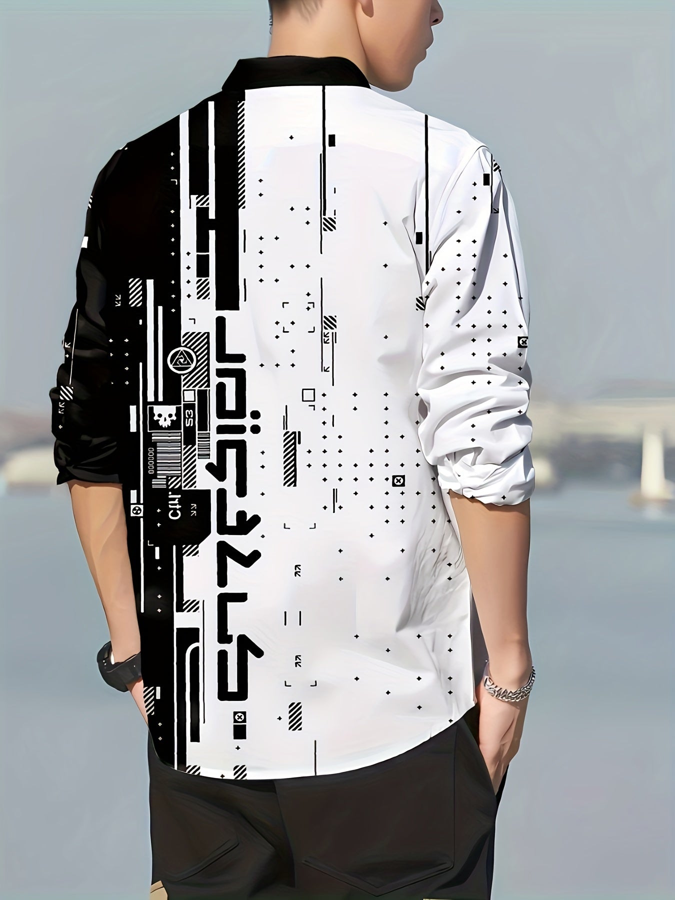 Men's Summer Long Sleeve Button Up Shirt