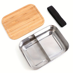 304 Stainless Steel Bento Box With Bamboo & Wood Cover Japanese Style Lunch Box