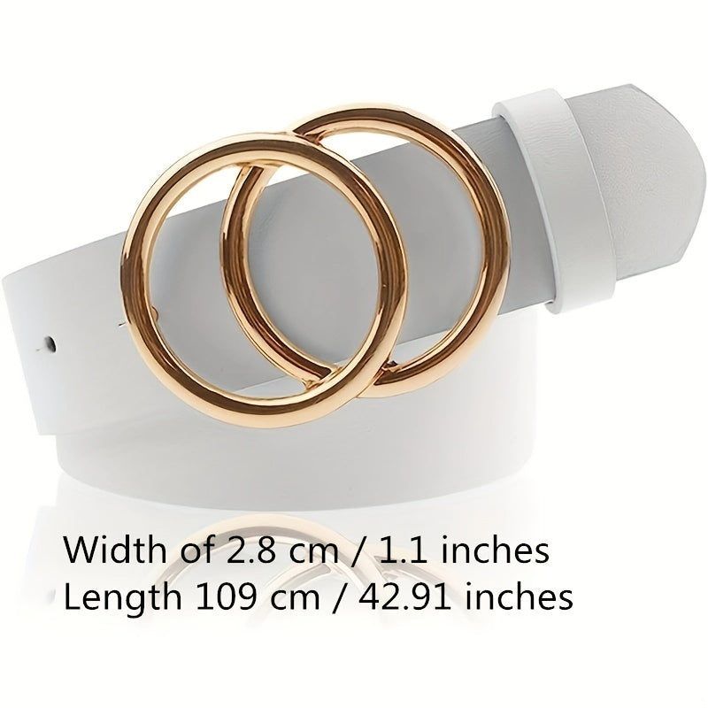 3pcs Double O shaped Buckle PU Leather Belt Pants Decorative Accessories
