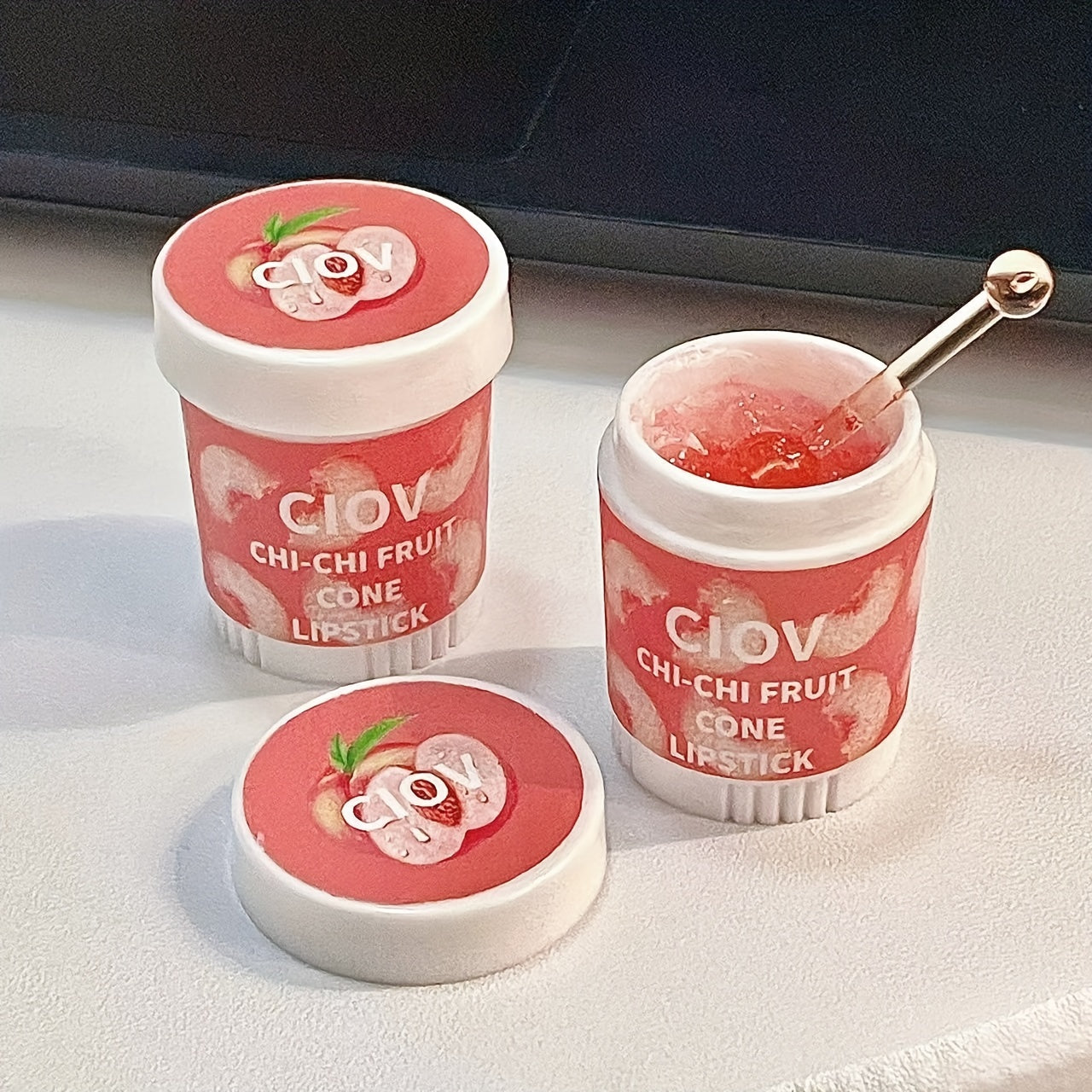 Strawberry Lip Balm Ice Cream Cone Honey Flavor Petrolatum Lipstick