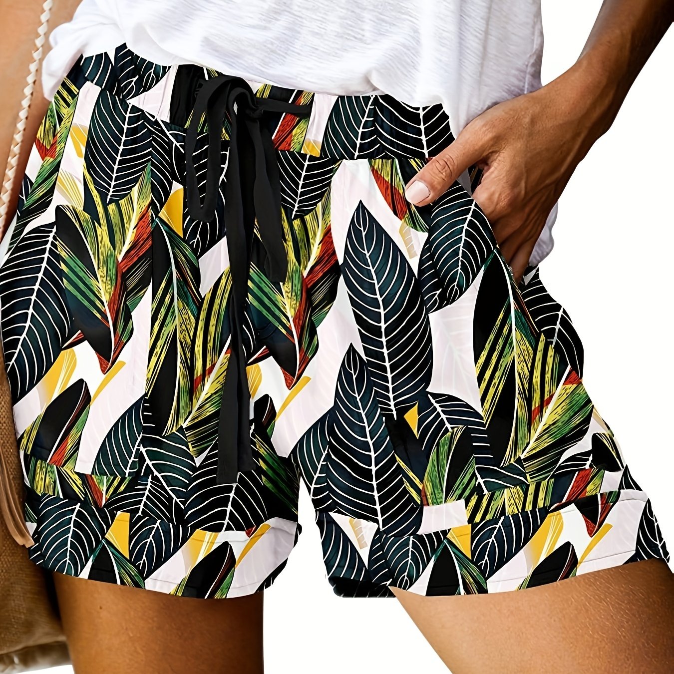 Tropical Print Drawstring Shorts for Women