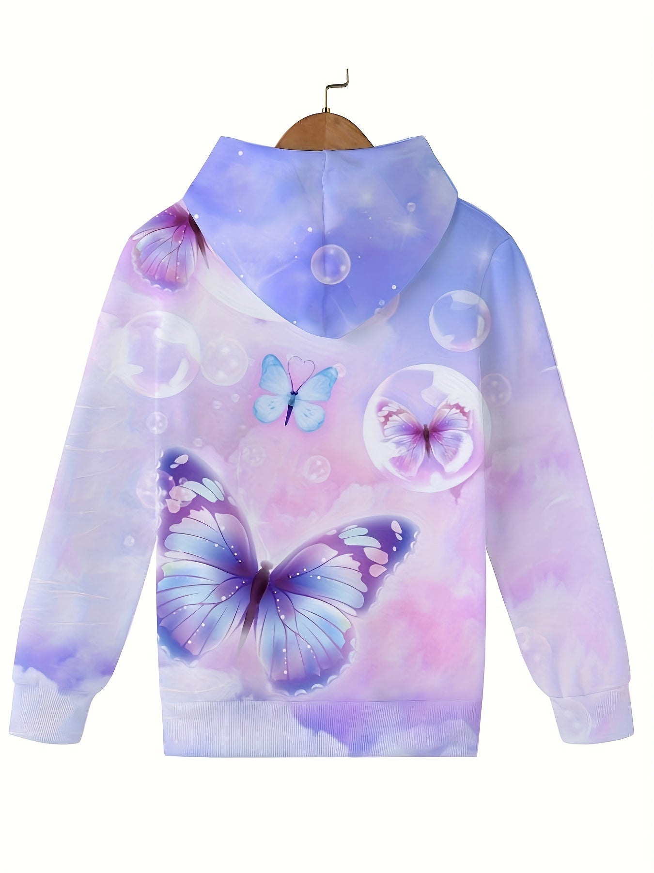 Girls Butterfly & Bubble Long Sleeve Hooded Sweatshirt