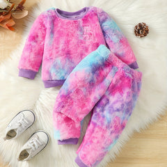 Tie Dye Outfit Letter Embroidery Top & Pants Little Boys 2pcs Set