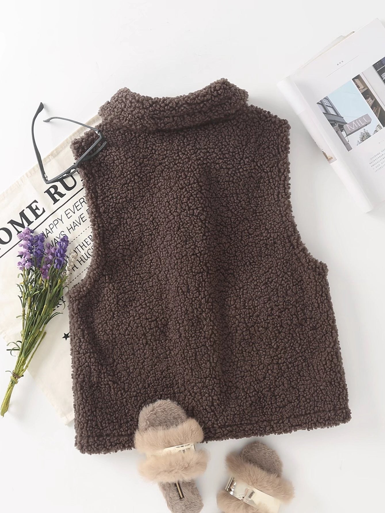 Women's Suede Teddy Vest Jacket